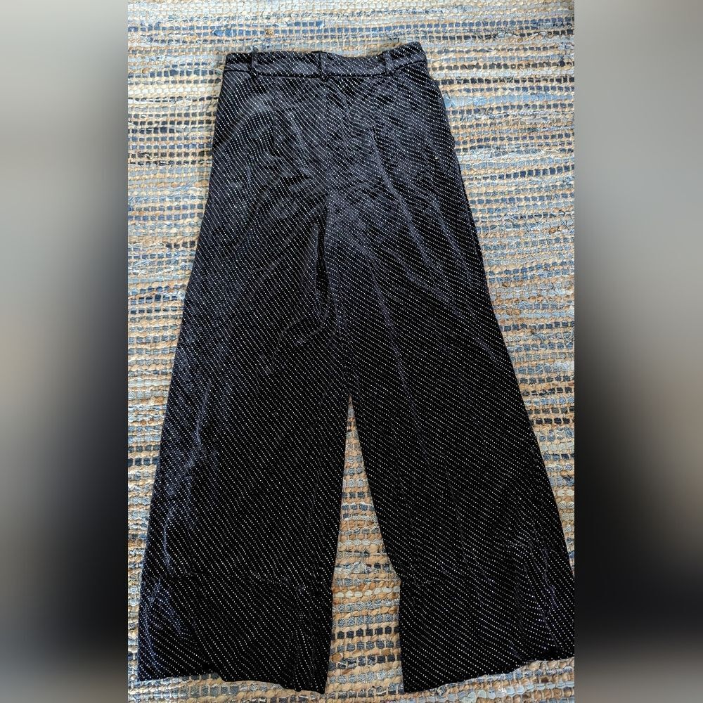 Wide Leg M Metallic Glitter Silver Pinstripes Fun Cluttercore Mcbling Y2K - Picture 11 of 12